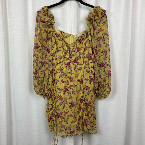 For Love&Lemons Yellow Silk Floral Beaumont Mini Dress Sz.M - Picture 5 of 16